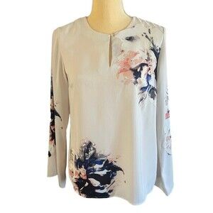 VINCE CAMUTO Blouse Long Sleeve Floral Size XS Multicolor Keyhole Neckline‎